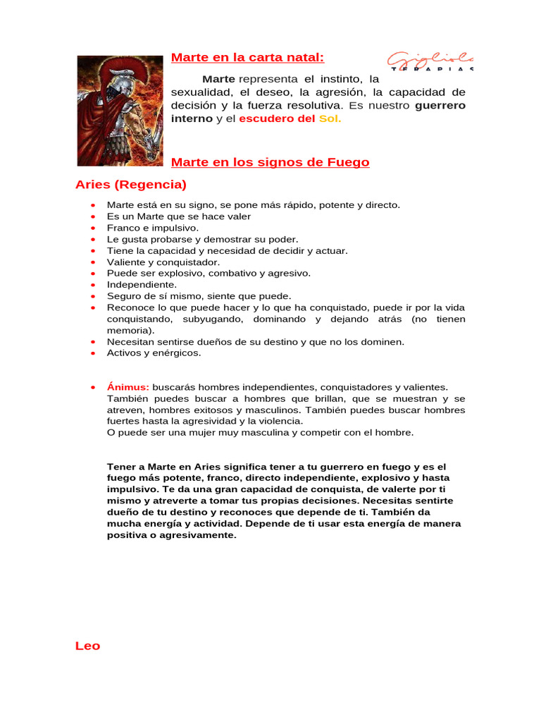Marte en la Carta Natal: Signos y Características | PDF | Agresión