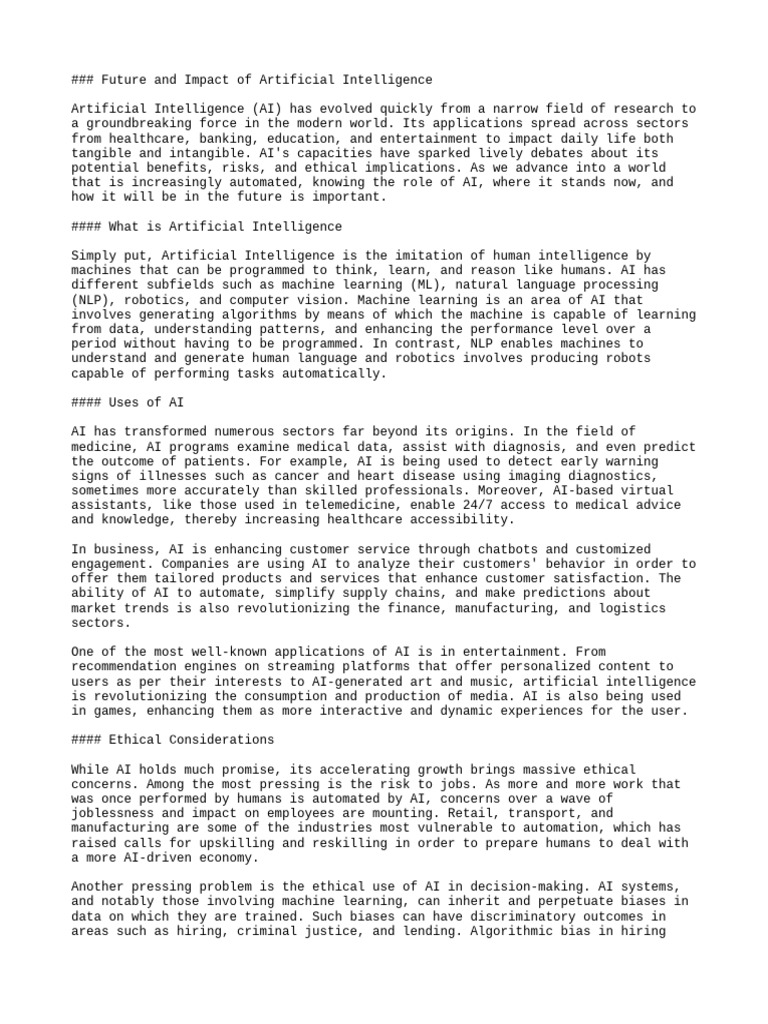 Future Impact of Artificial Intelligence | PDF | Artificial ...
