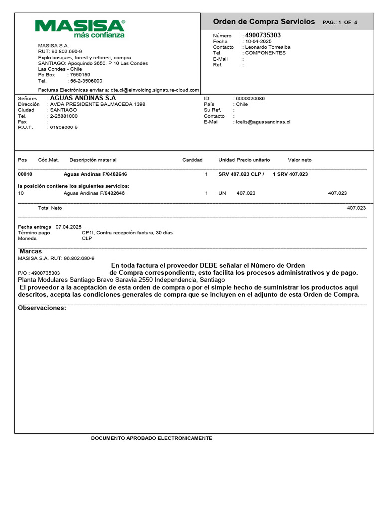 Orden de Compra Servicios: PAG.: 1 OF 4 | PDF | Pagos | Daños y perjuicios