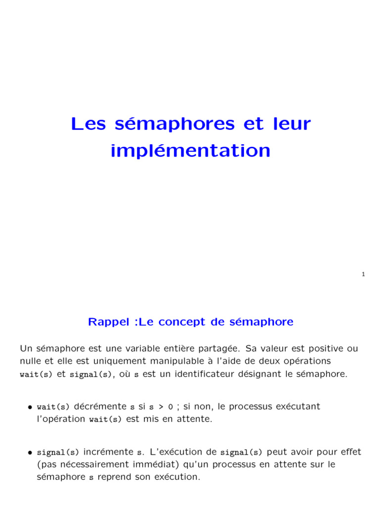 Sémaphores : Exclusion mutuelle et implémentation | PDF | Programmation ...