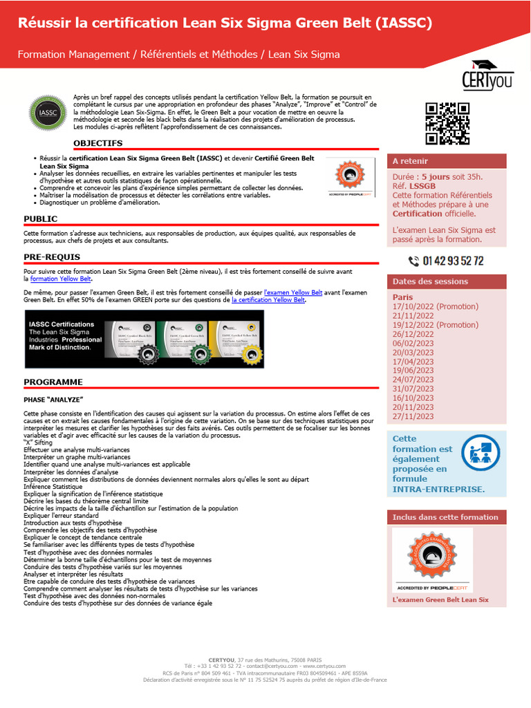 Certification Lean Six Sigma Green Belt | PDF | Six Sigma