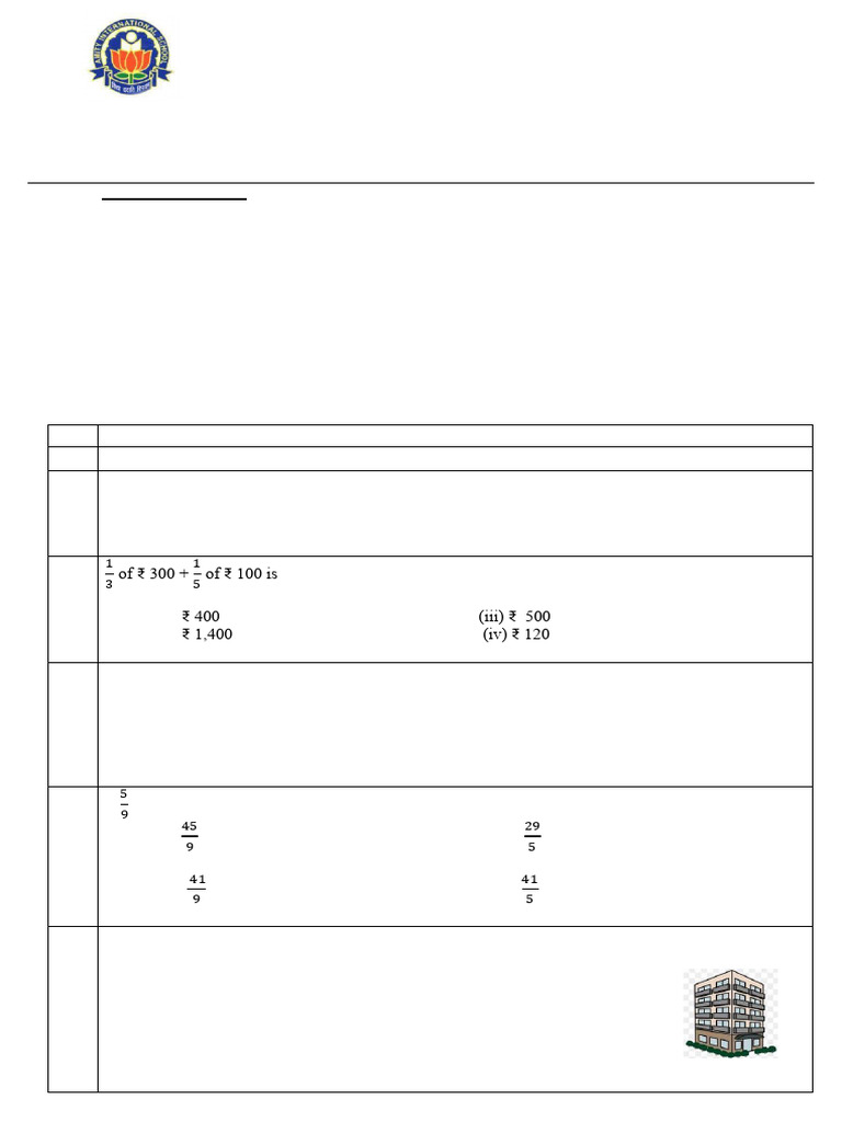 Maths Revision Assignment for Class V | PDF | Numbers | Multiple Choice