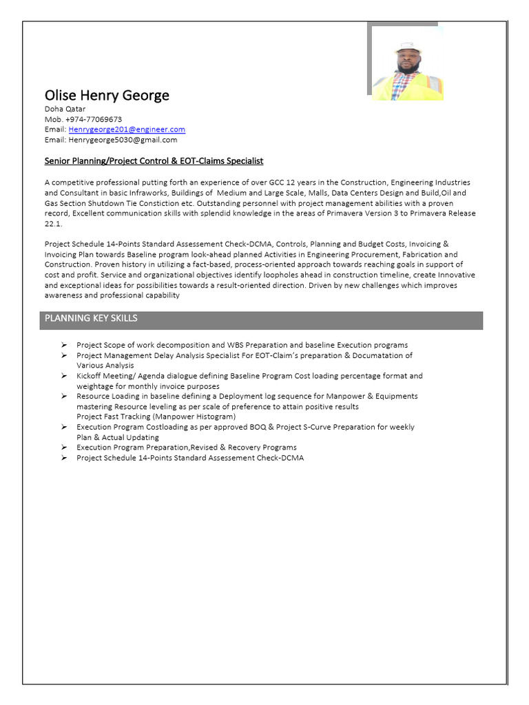 Senior Project Control Specialist CV | PDF | Project Management | Business