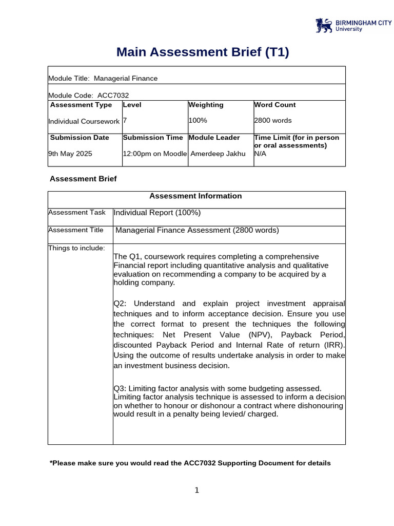 Managerial Finance Assessment Brief | PDF | Internal Rate Of Return ...