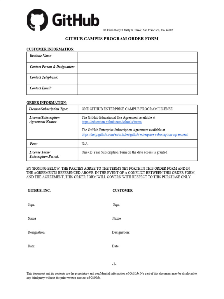 GitHub Campus Program Order Form | PDF