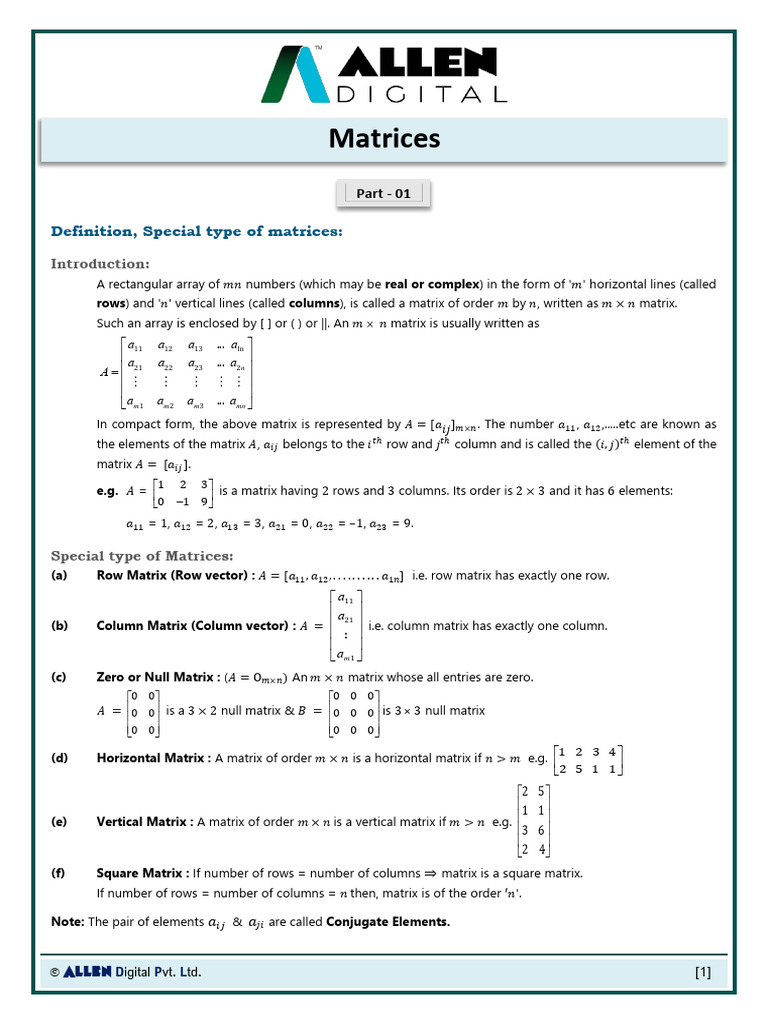 Special Types of Matrices Explained | PDF | Matrix (Mathematics ...