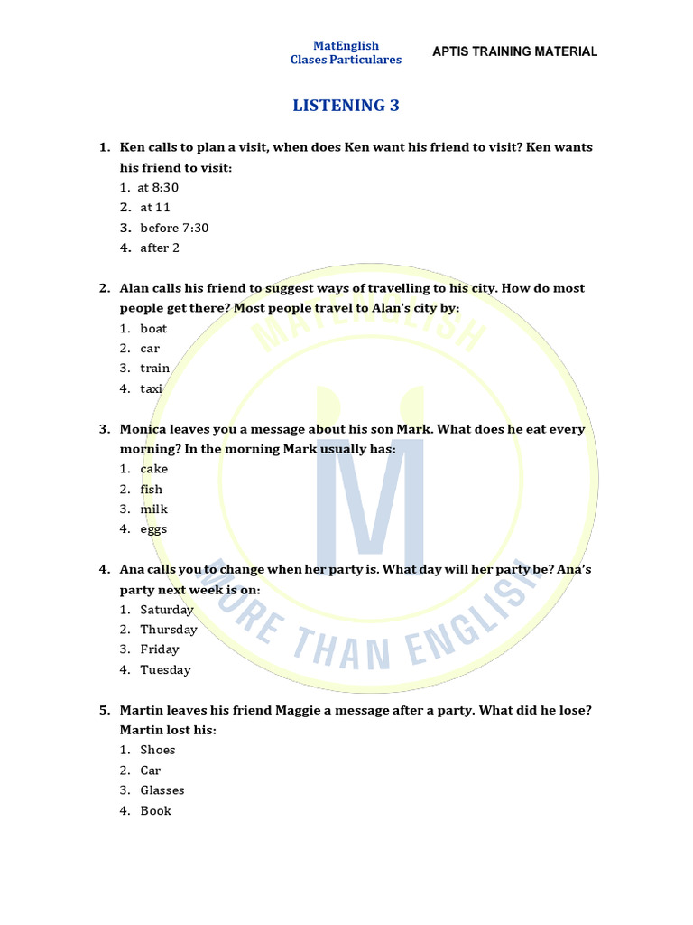 Listening Comprehension Exercises | PDF