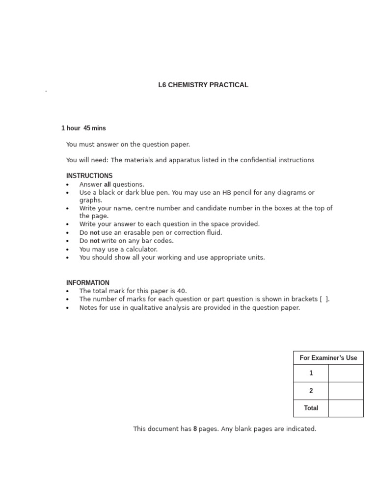 L 6 practical paper | PDF | Acid | Hydrochloric Acid