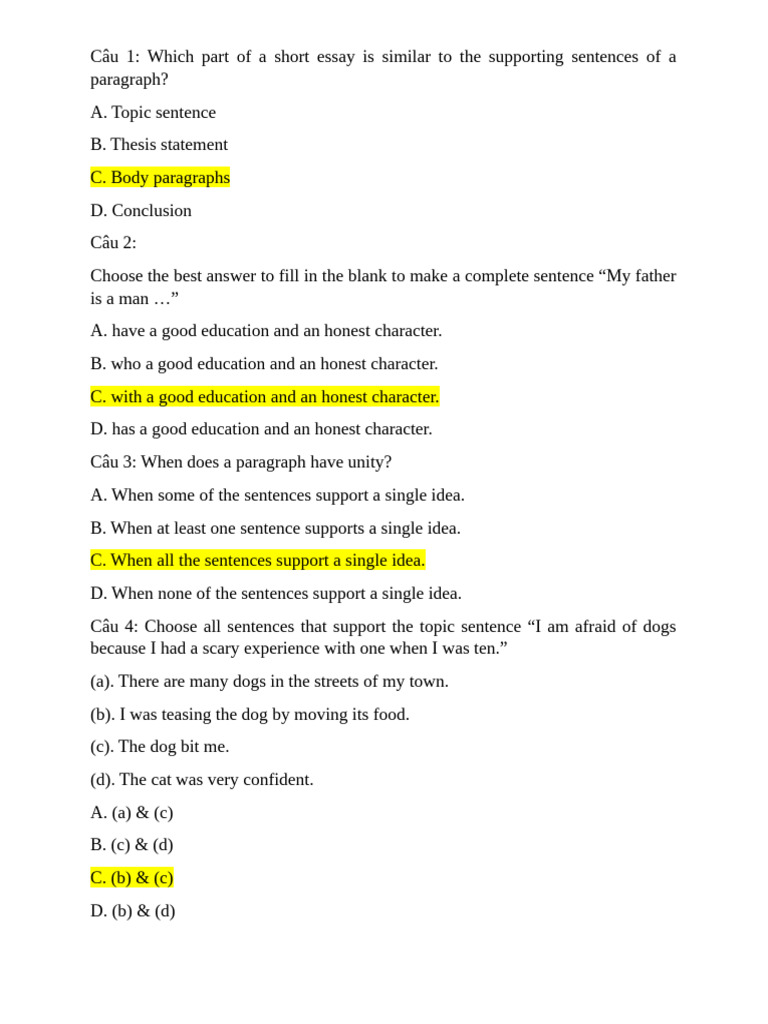 Understanding Essay Structure and Unity | PDF | Sentence (Linguistics ...