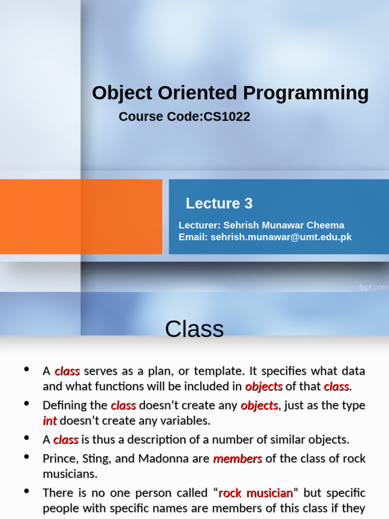 Lec 02 Class, Objects and Access Specifiers | PDF | Class (Computer ...