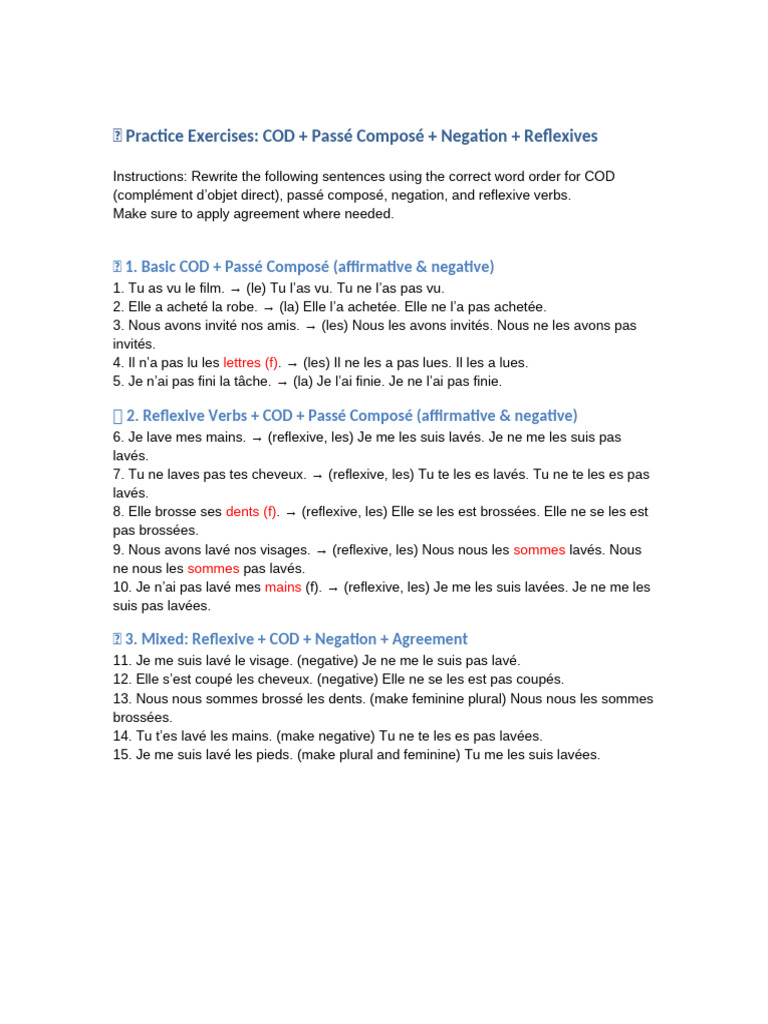Exercices Passé Composé et COD | PDF | Échecs | Théorie (échecs)