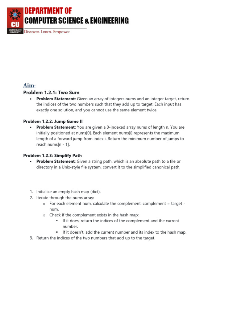 CSE 6th Sem Algorithms: Two Sum & More | PDF