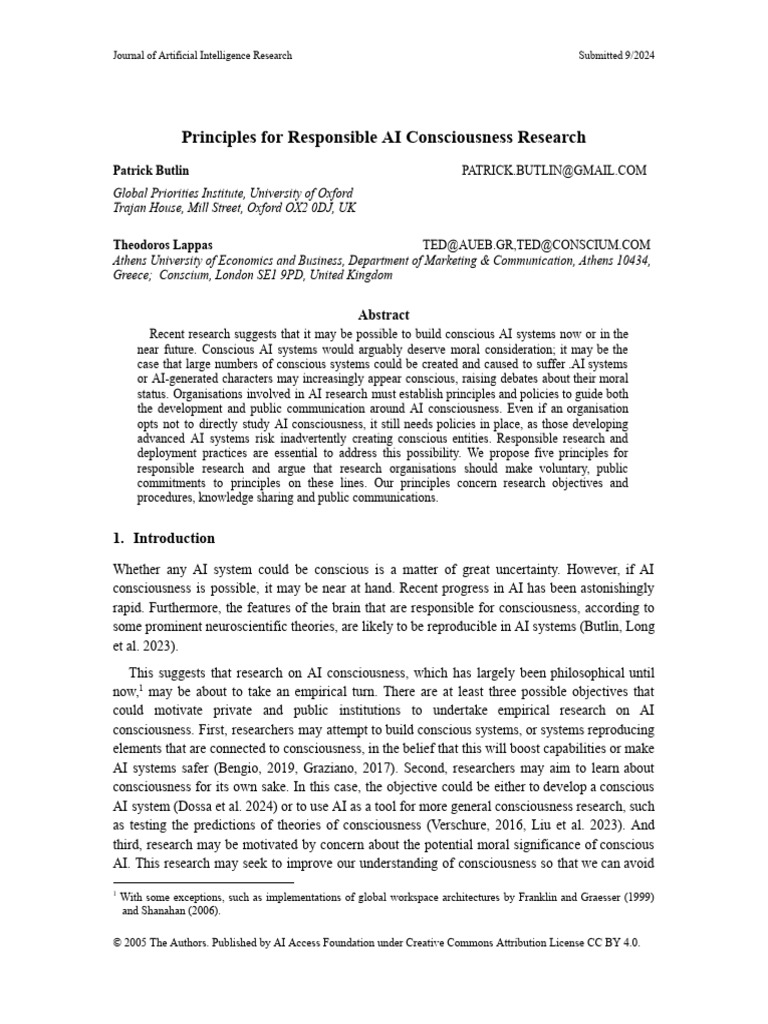 Responsible Principles for AI Consciousness | PDF | Artificial ...