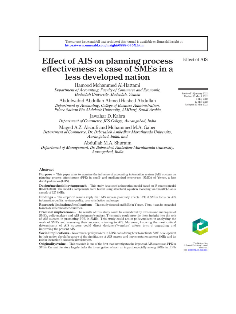 AIS Impact on SME Planning in Yemen | PDF | Factor Analysis ...
