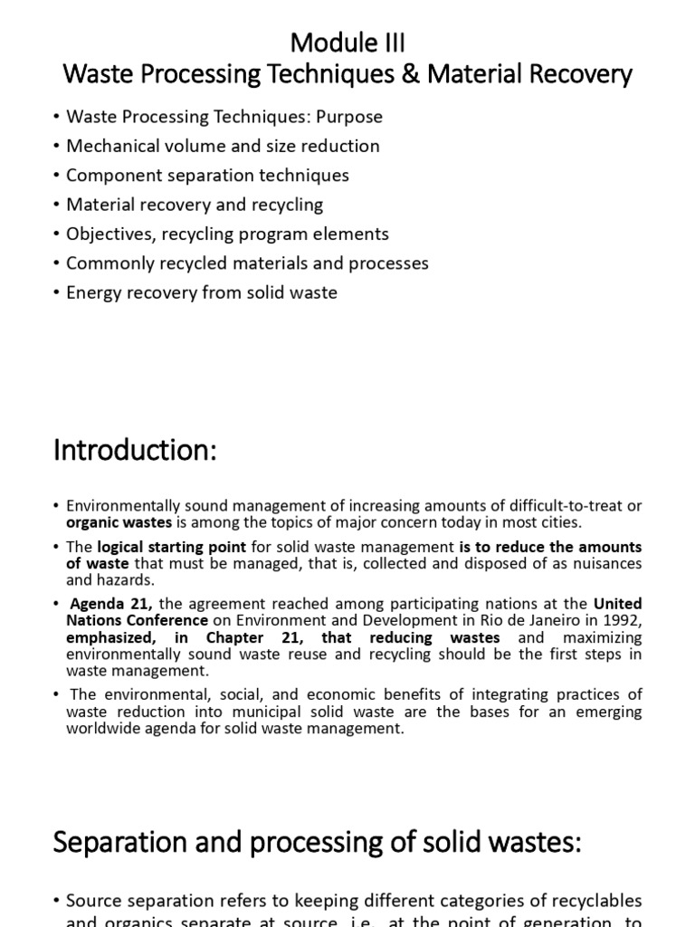 Waste Processing & Material Recovery Techniques | PDF | Waste ...