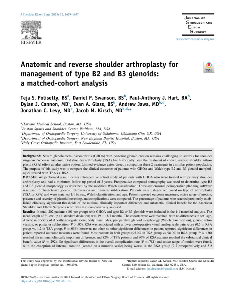 Shoulder Arthroplasty Outcomes: TSA vs. RSA | PDF | Body Mass Index ...