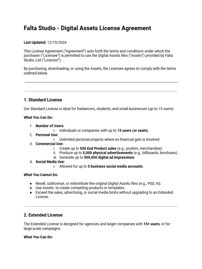 Digital Assets License Agreement - Falta Studio | PDF | License ...
