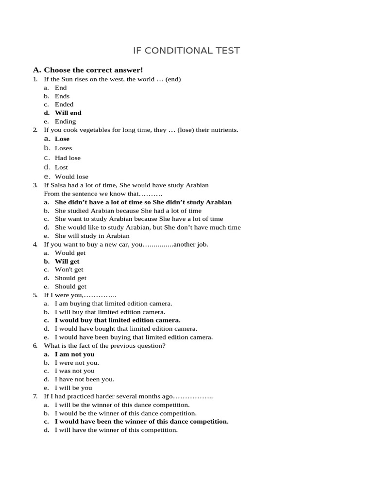 Conditional Test Questions and Answers | PDF