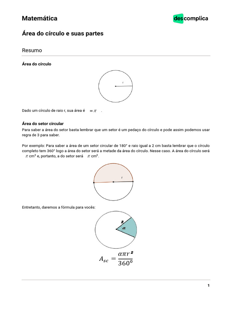 Área do Setor Circular e Exercícios | PDF | Círculo | Pi
