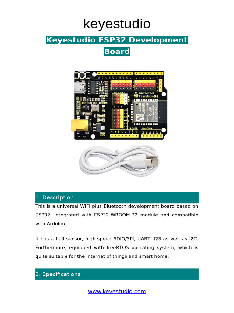 Keyestudio ESP32 Development Board Guide | PDF | Arduino | Digital ...