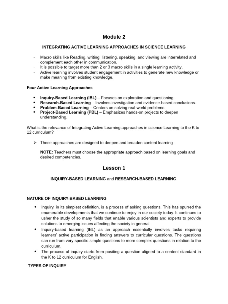 Active Learning in Science Education | PDF | Inquiry Based Learning ...