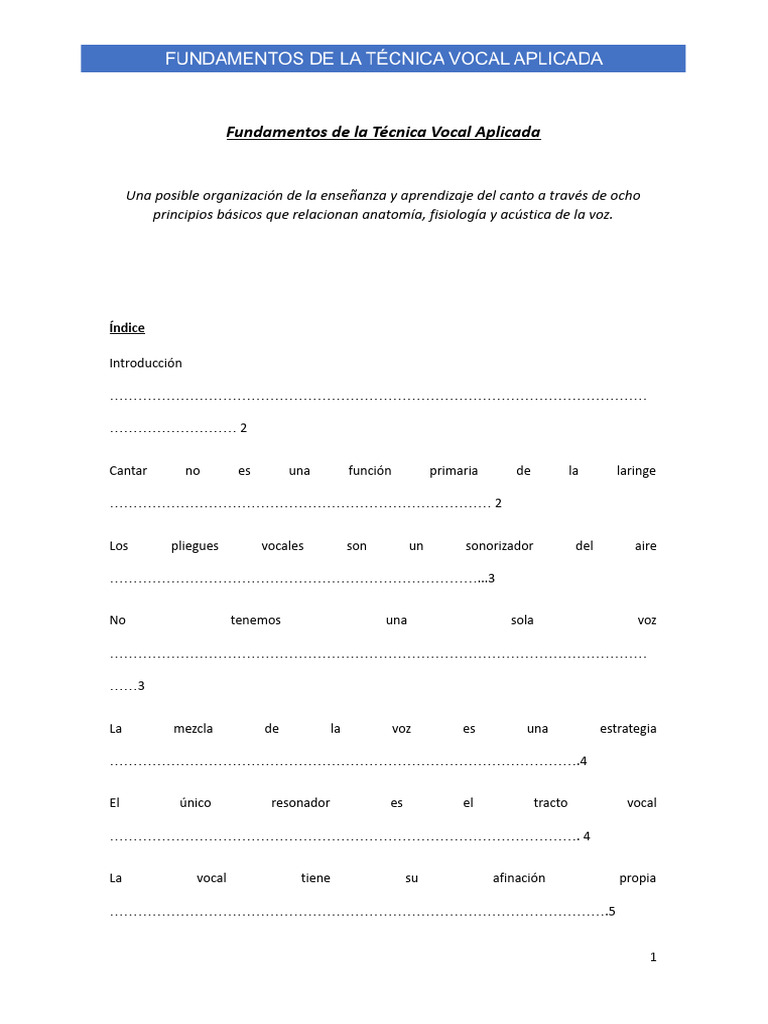 Fundamentos de la Técnica Vocal | PDF | Sonido | Vocal