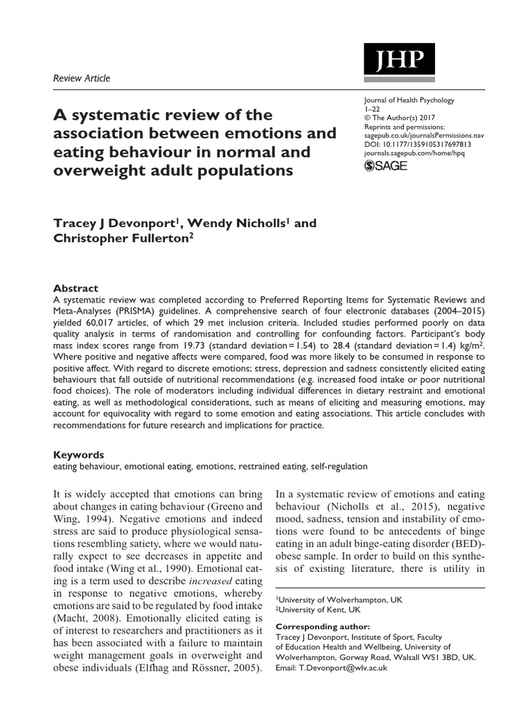 Emotions and Eating Behavior Review | PDF | Eating | Systematic Review