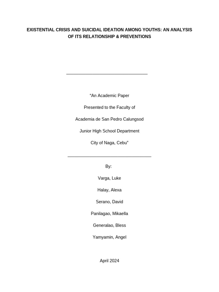 Existential Crisis and Suicidal Ideation Among Youths | PDF | Suicide ...