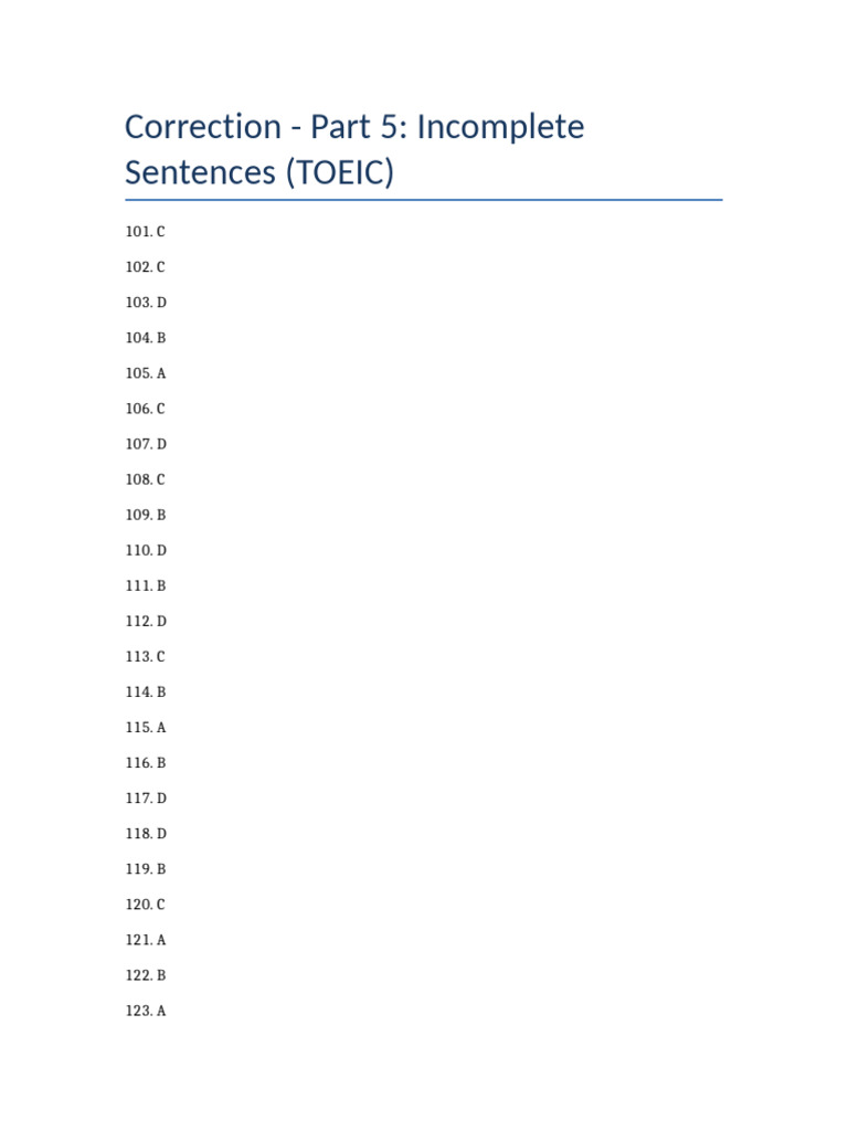 Correction des réponses TOEIC Part 5 | PDF