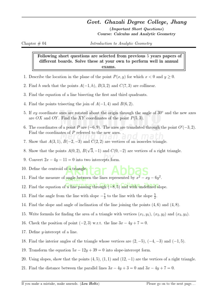 Calculus Short Questions for Exams | PDF | Geometry | Mathematics