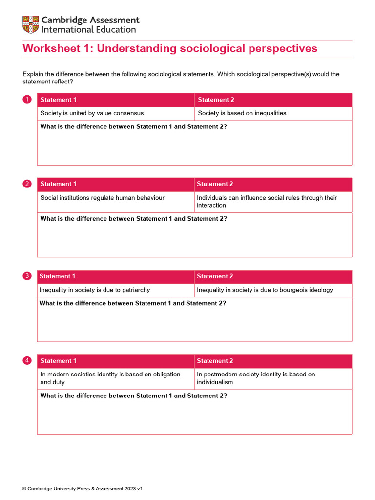 Sociological Perspectives Worksheet | PDF | Society | Sociology