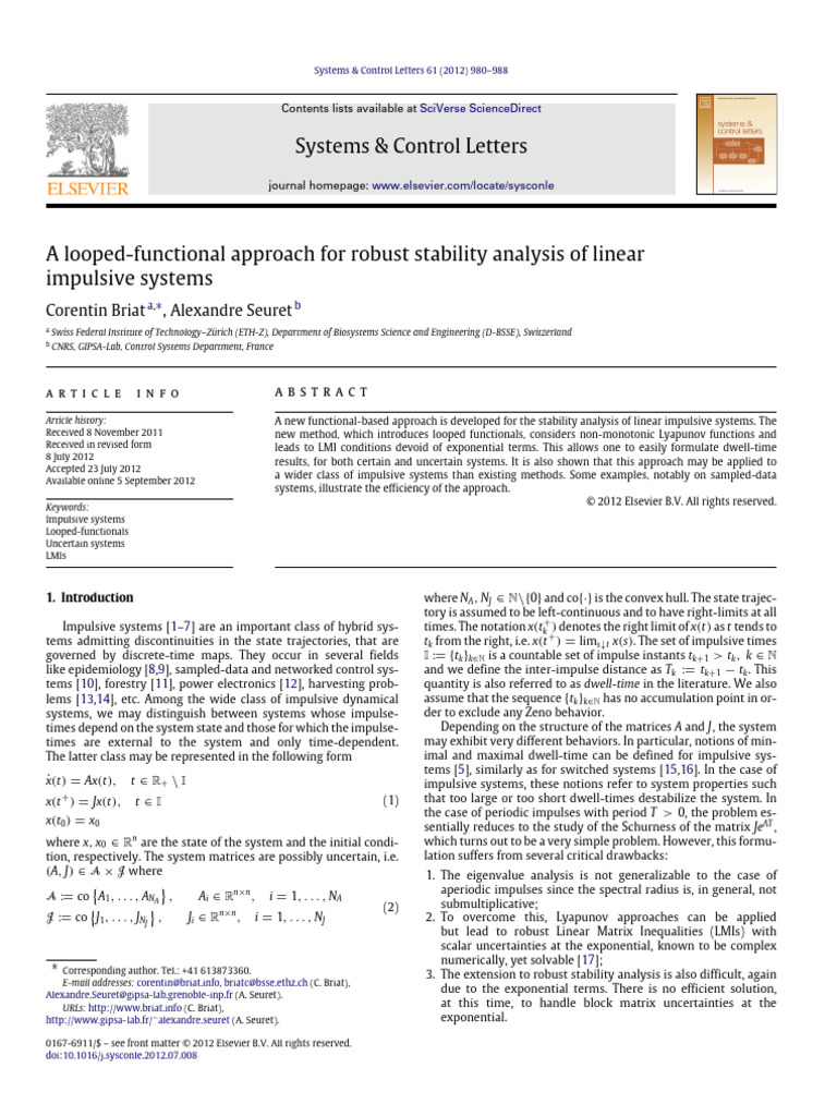 Robust Stability of Impulsive Systems | PDF | Stability Theory ...