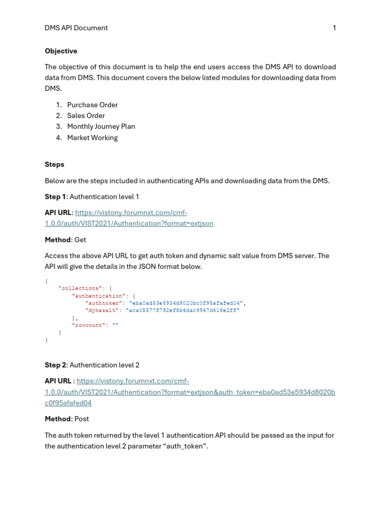 DMS API Document Ver 1.0 | PDF | Authentication | Software Engineering