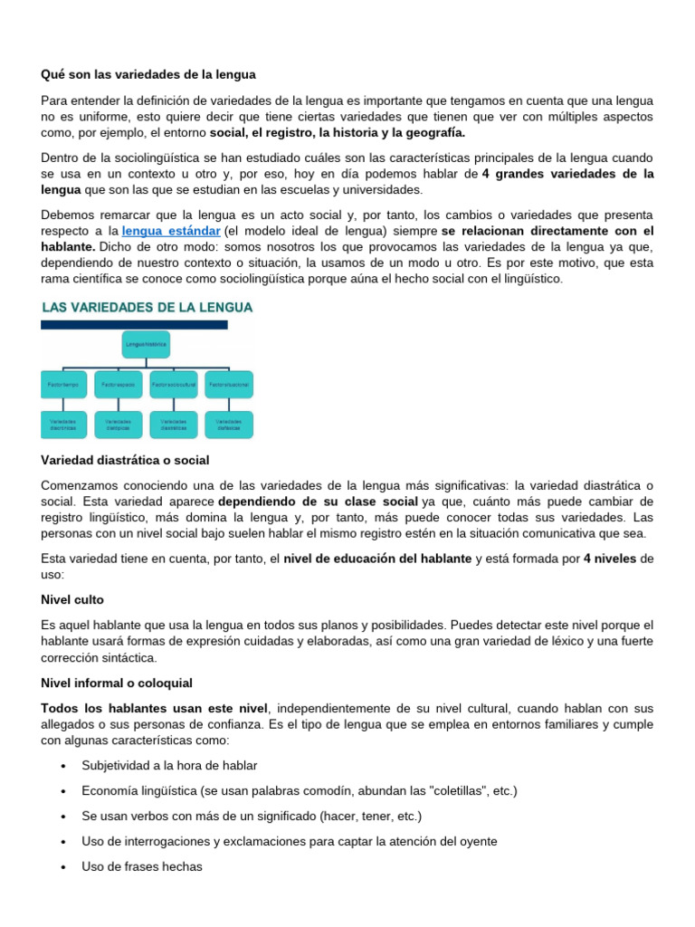 Variedades de la lengua explicadas | PDF | Dialecto | Sociolingüística