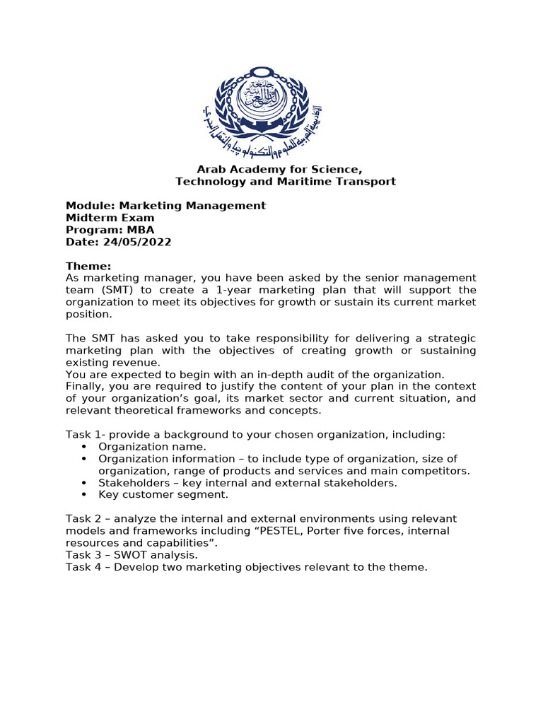 MBA Marketing Management Midterm Exam | PDF