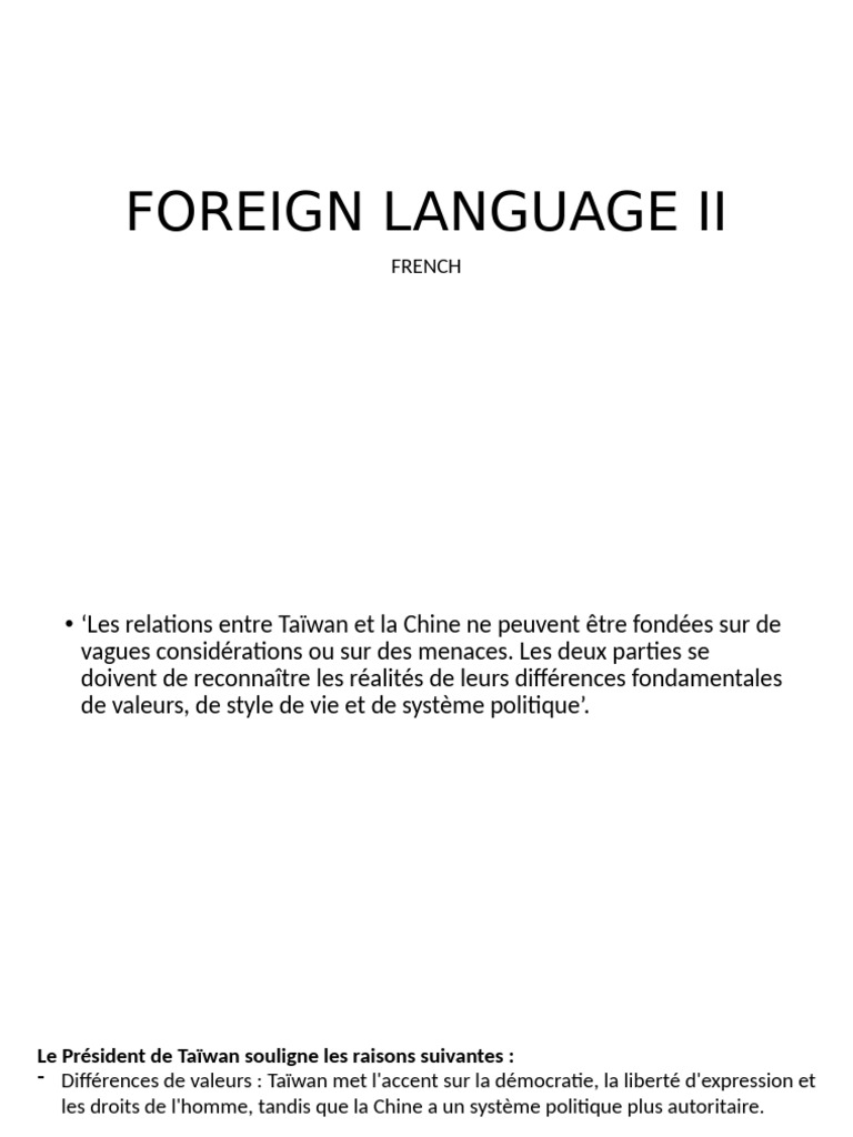 Foreign Language II French | PDF | Taïwan | Politique mondiale