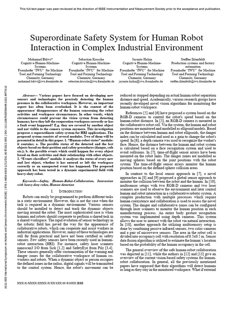Superordinate Safety System For Human Robot Interaction in Complex ...