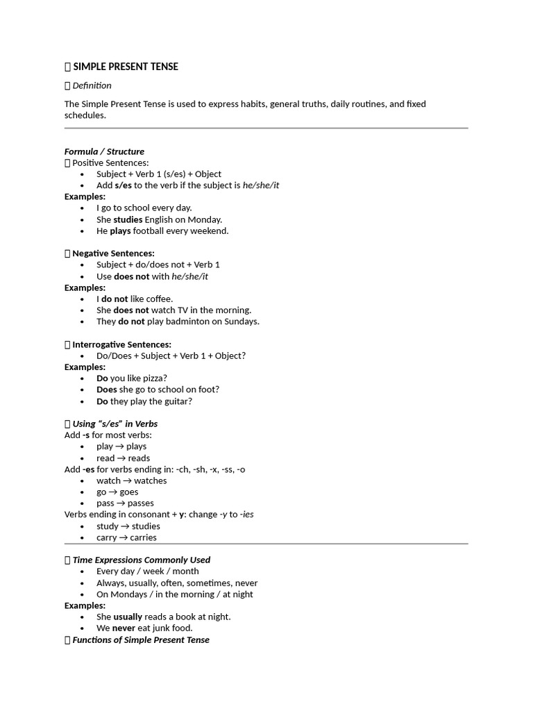 Simple Present Tense Guide for Class 8 | PDF | Subject (Grammar) | Verb