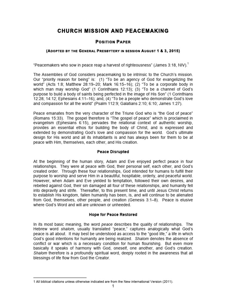 Church Mission and Peacemaking | PDF | Disciple (Christianity) | Gospel ...