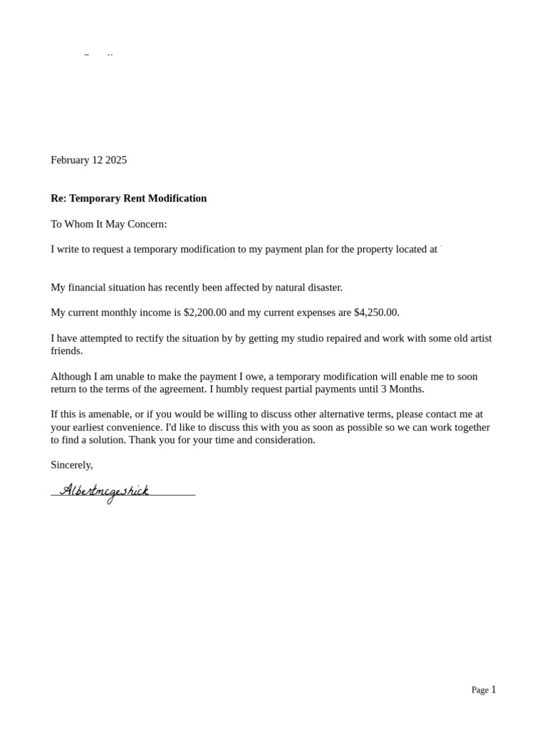 Request for Temporary Rent Modification | PDF