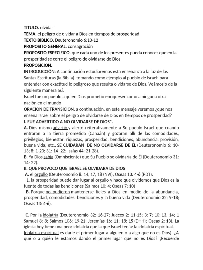 Olvidar a Dios en la Prosperidad | PDF | Libro de Deuteronomio | Biblia