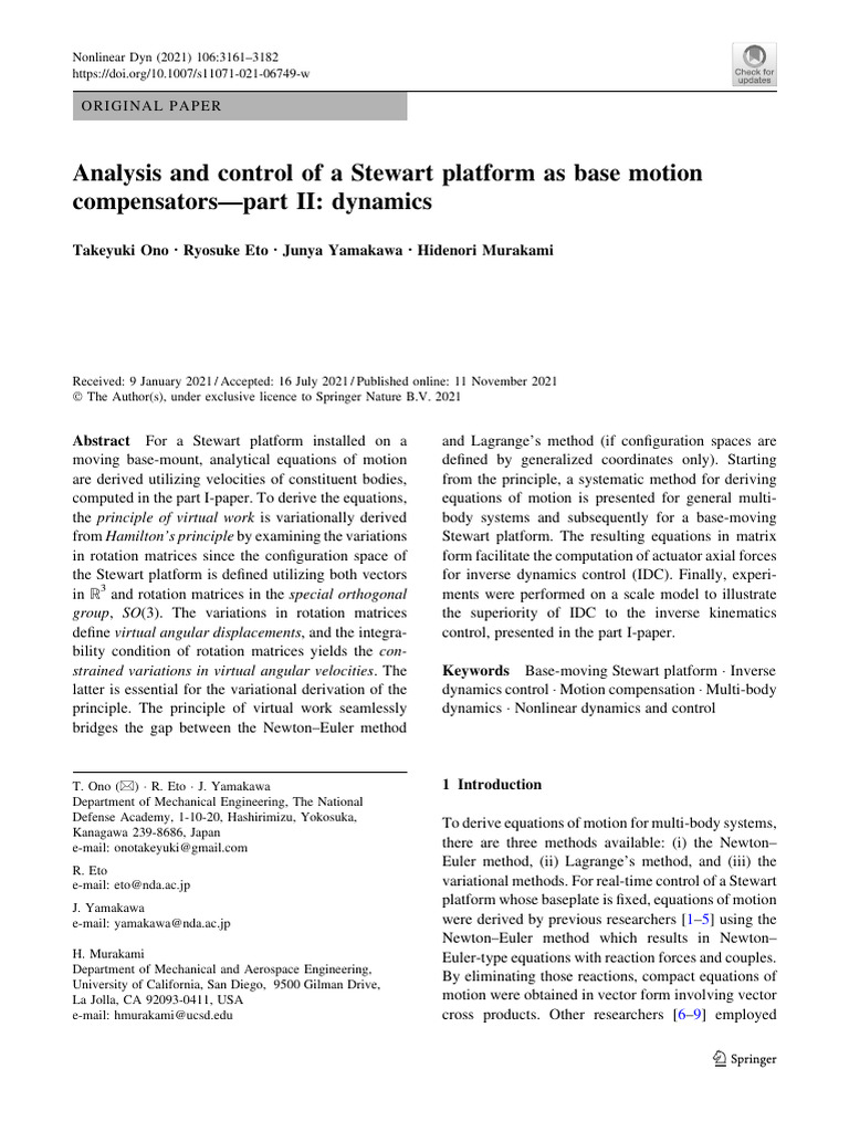 Analysis and Control of A Stewart Platform As Base Motion Compensators ...