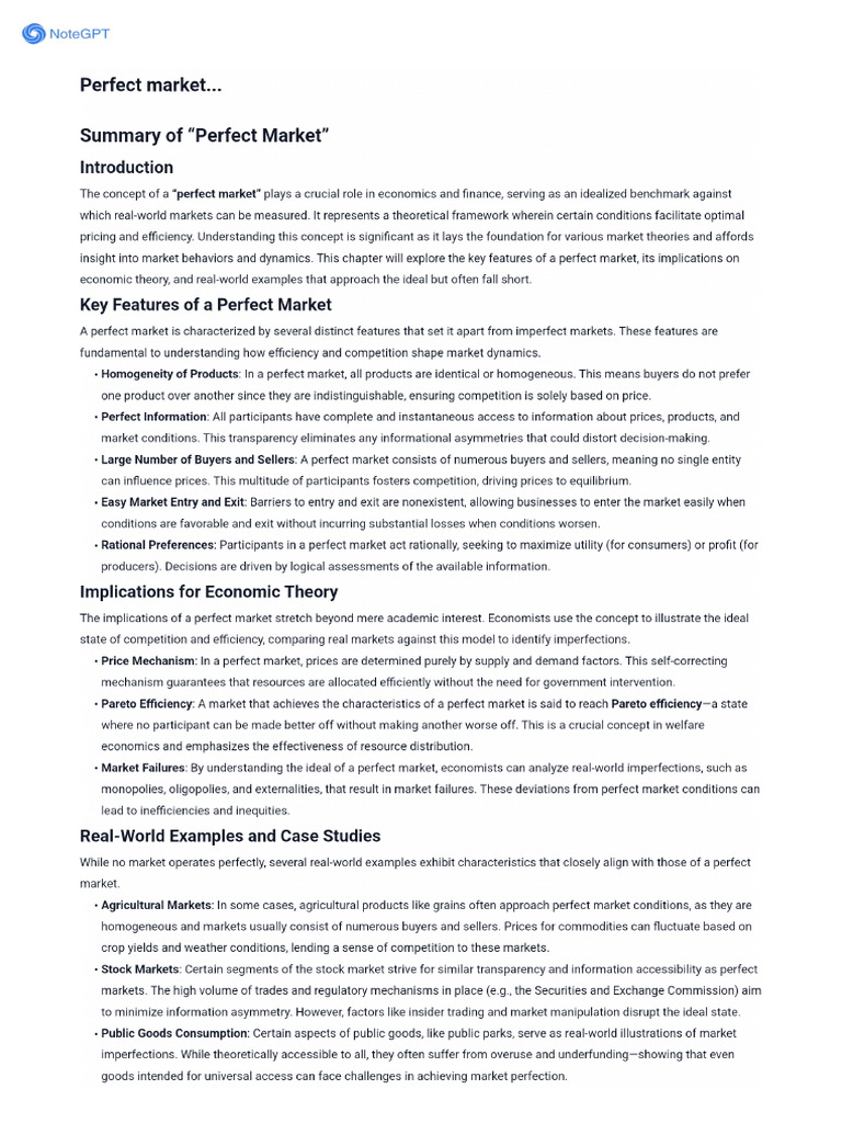 NoteGPT - Summary - Perfect Market Grade 12... | PDF