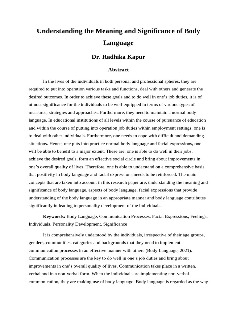 Importance of Body Language in Communication | PDF | Body Language ...