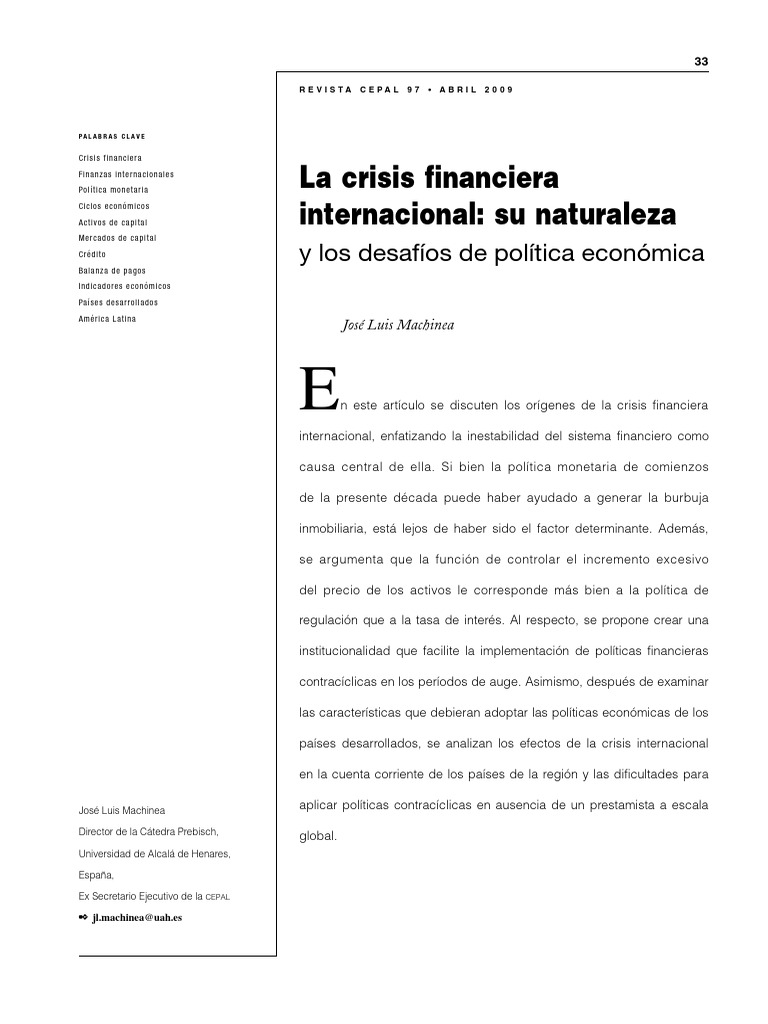 La Crisis Financiera Internacional y Su Naturaleza ENSAYO 2025-1 | PDF ...