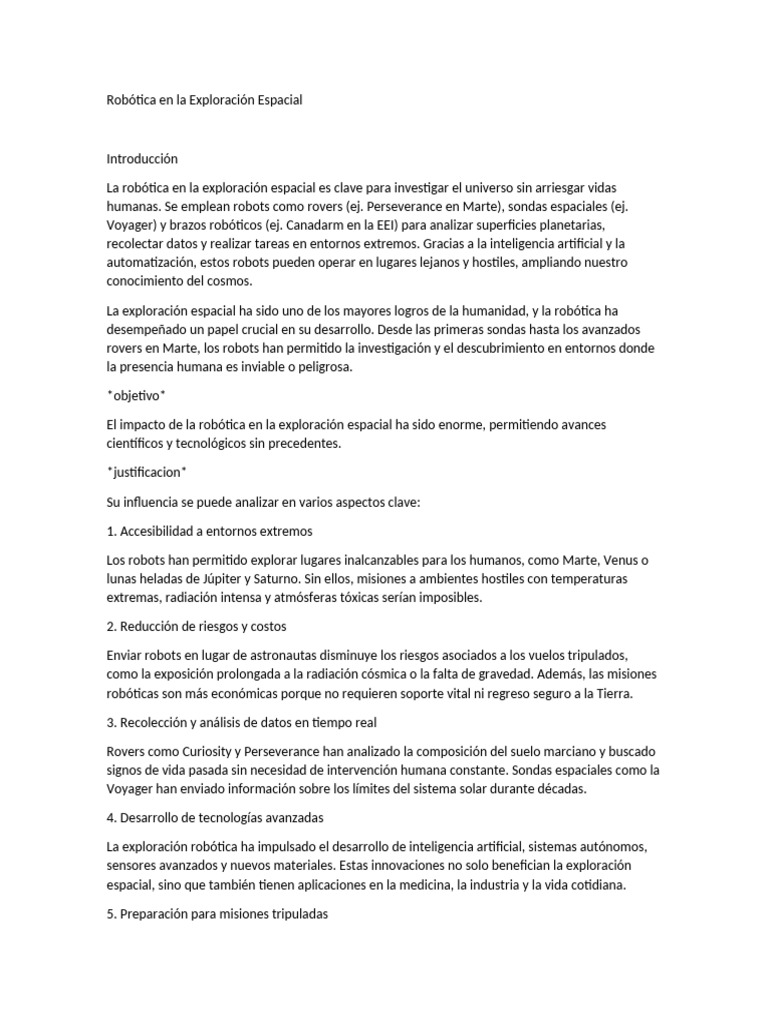 Robótica en la Exploración Espacial | PDF | Exploración espacial | Nasa