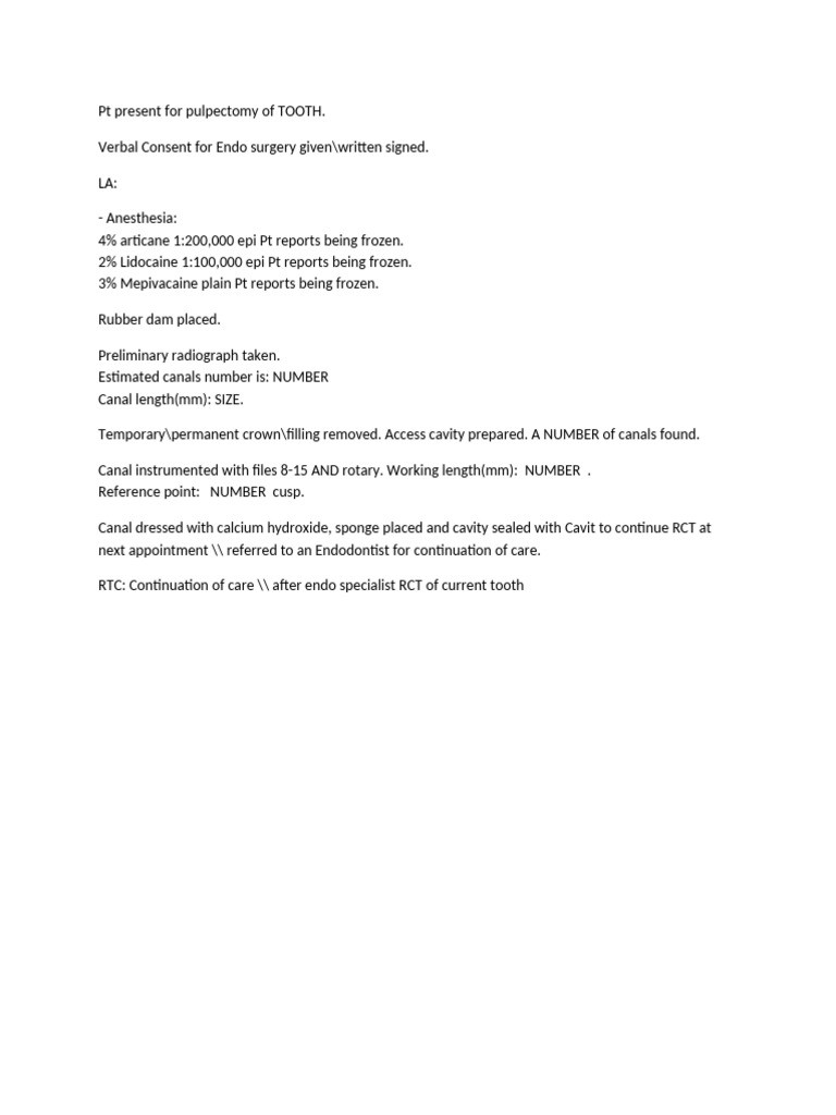 Pulpectomy Procedure and Referral Details | PDF
