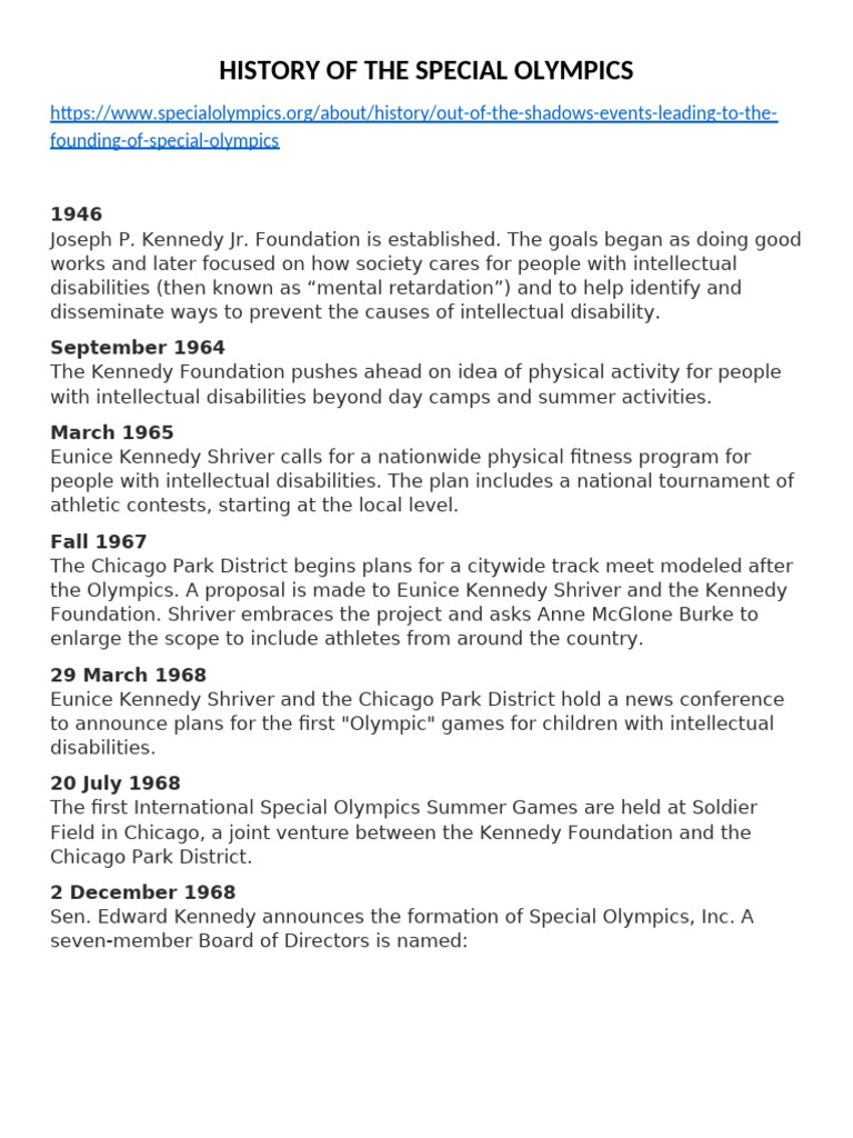History of The Special Olympic Games | PDF | Multi Sport Events ...