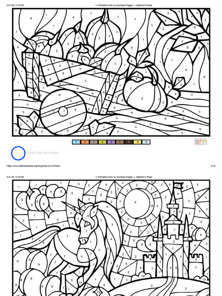 11 Printable Color by Numbers Pages - Stephen's Place | PDF
