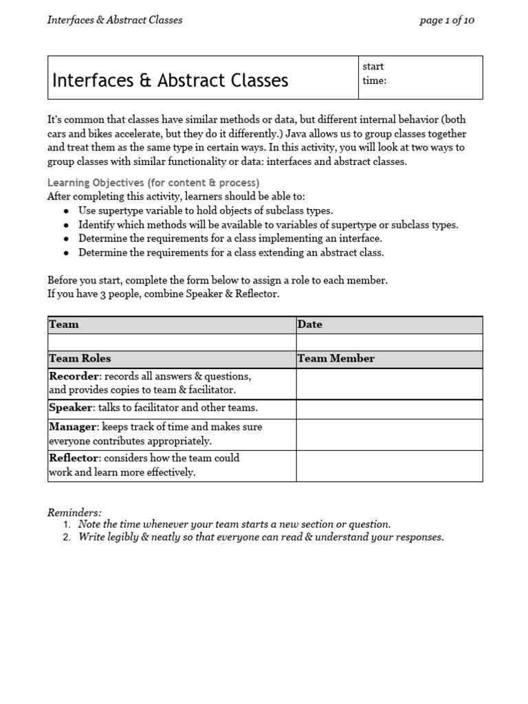 JAV_INT - Interfaces & Abstract Classes (Student-fillable) Complete ...